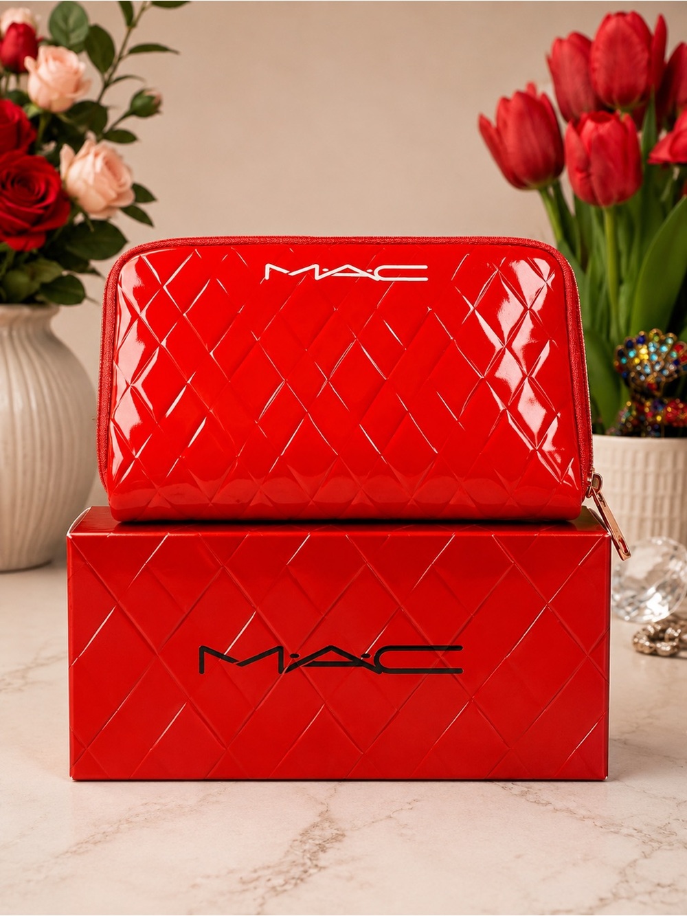 MAC Quilted Cosmetic Bag - Shiny Red